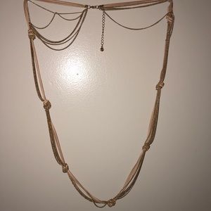 gold and beige leather knotted necklace